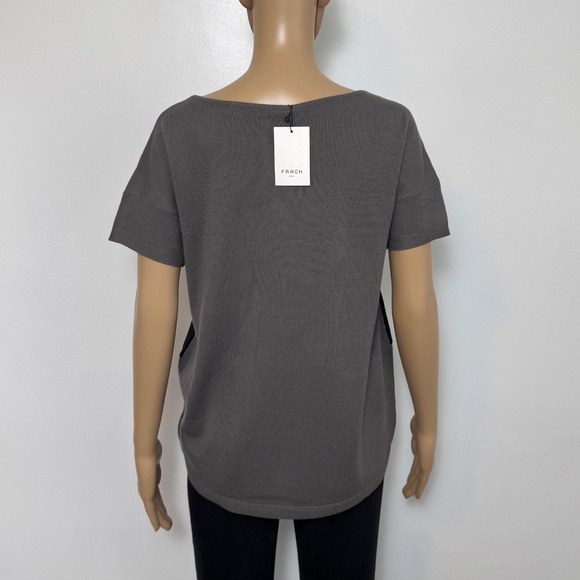 NWT FRNCH Simon’s Grey Wool-blend Black Chiffon Stripes Short Sleeve Top Sz S - Picture 3 of 9